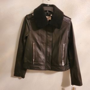 MK leather jacket with fur on top